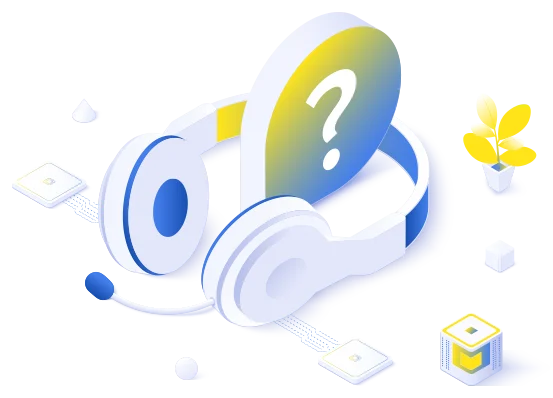 Headset and question mark illustrating hosting assistance